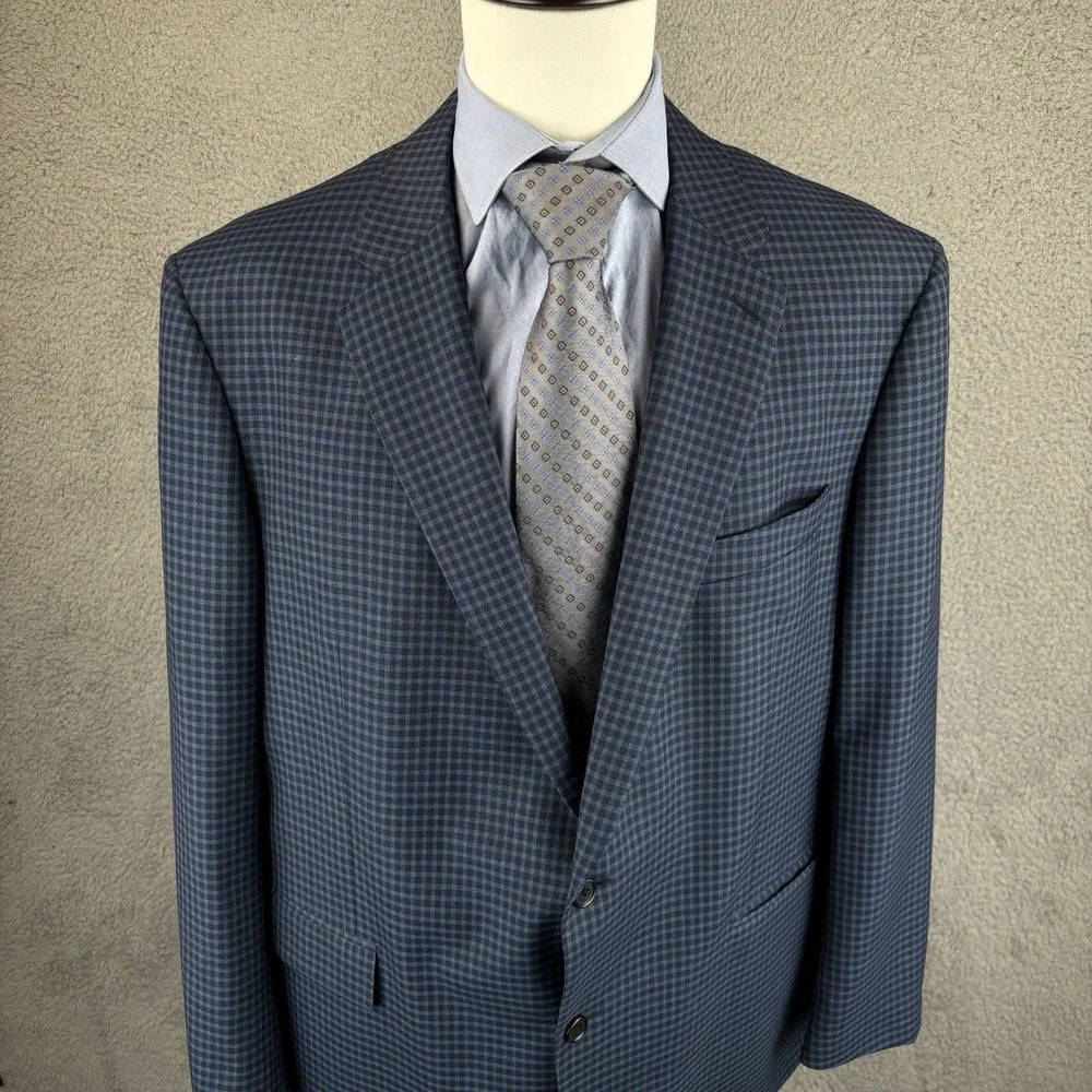 Paul Betenly‎ Sport Coat Jacket 48R Navy Gingham Check Wool Lanificio Filarte